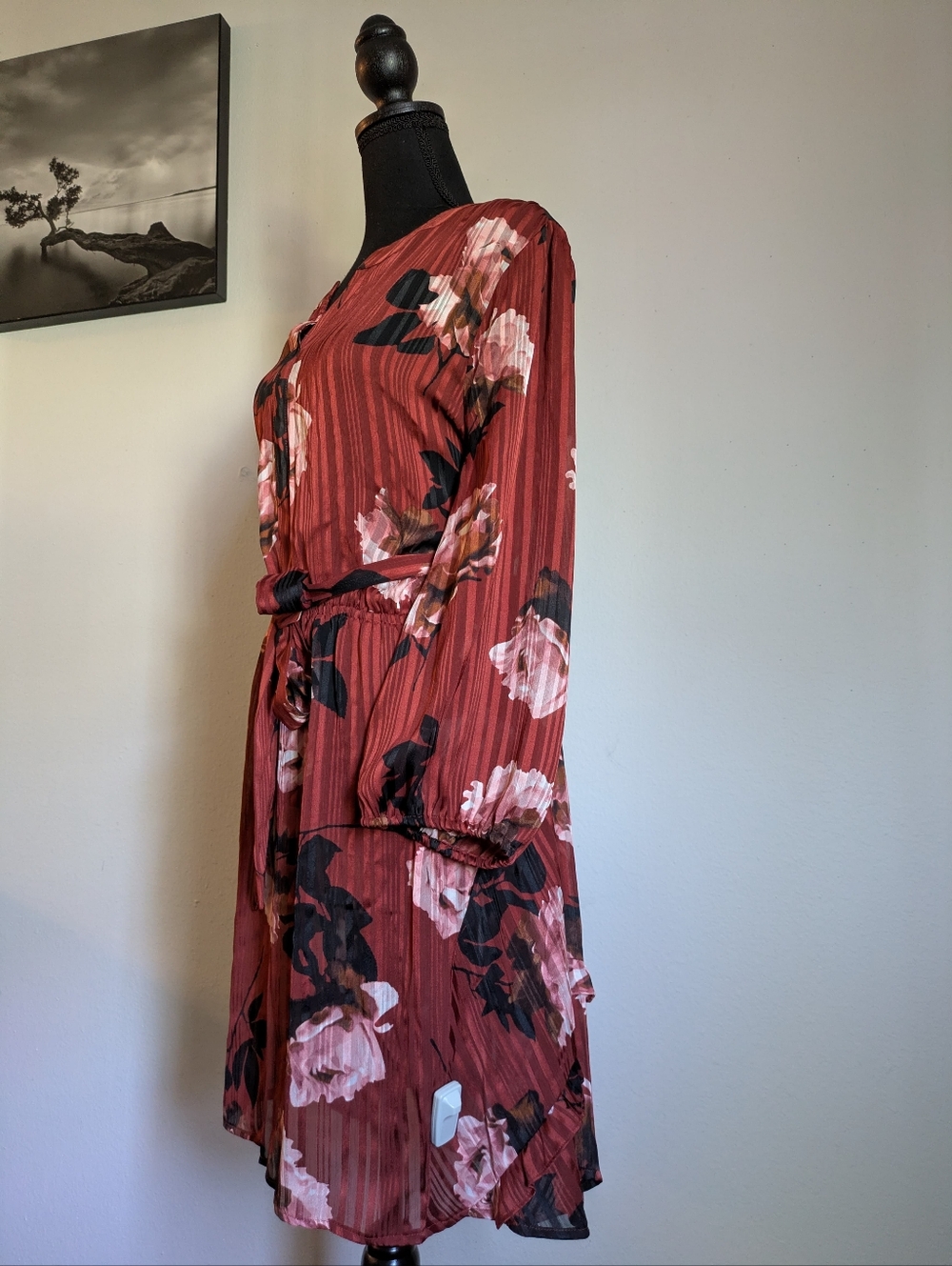 Simply Vera Vera Wang Floral Long Sleeve Belted Dress XXL - Picture 5 of 7
